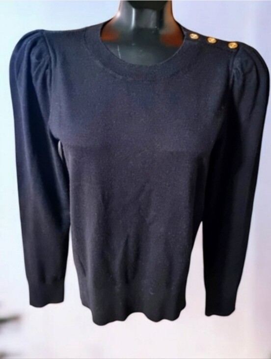Michael Kors Sweaters - Michael Kors Classic Black Puff Shoulder Women's Sweater with Shoulder Buttons
